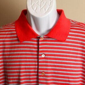 ⛳ Peter Millar Men’s Pink Blue White Striped Golf Polo Shirt L EUC 🏌️